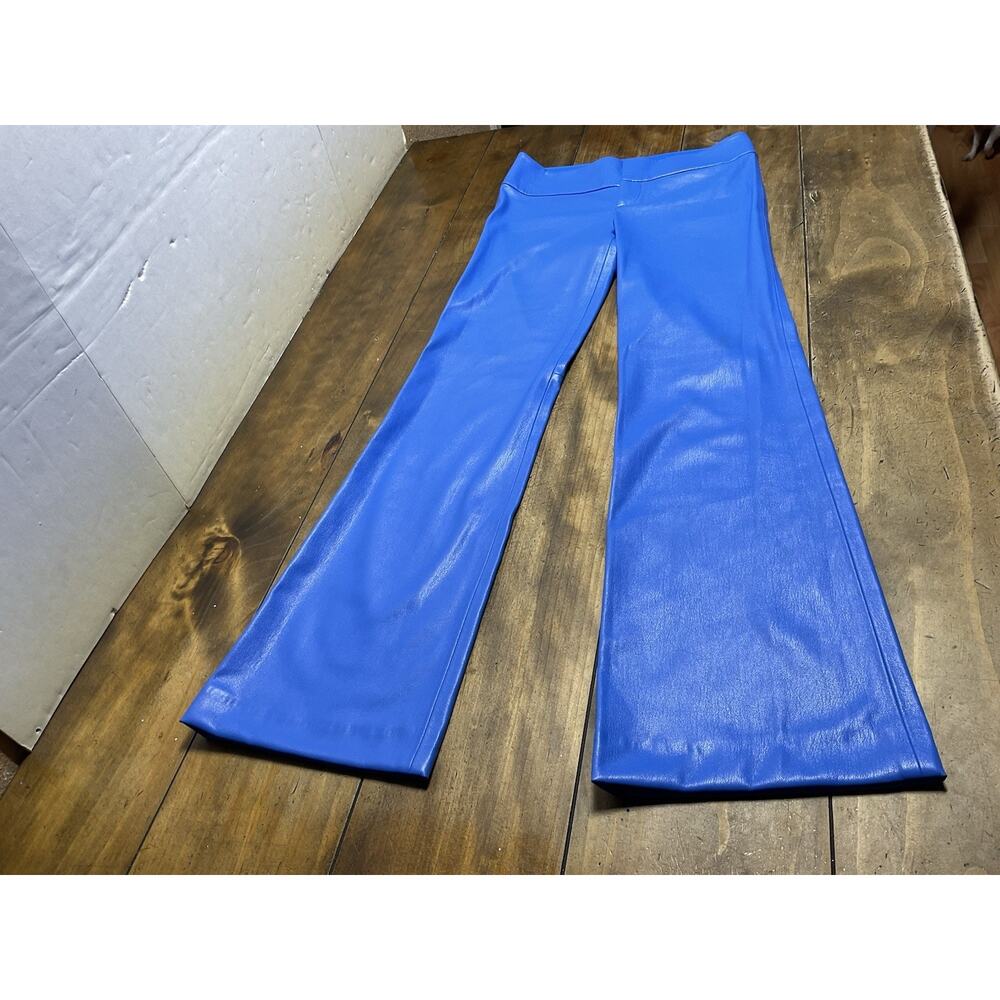 Women’s Royal Blue Faux Leather Flared Pants